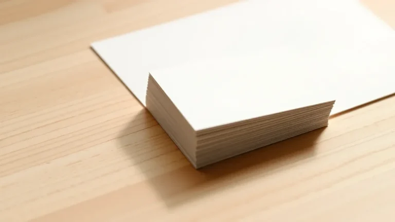 Stack of blank business cards with clean cut edges on a wooden table