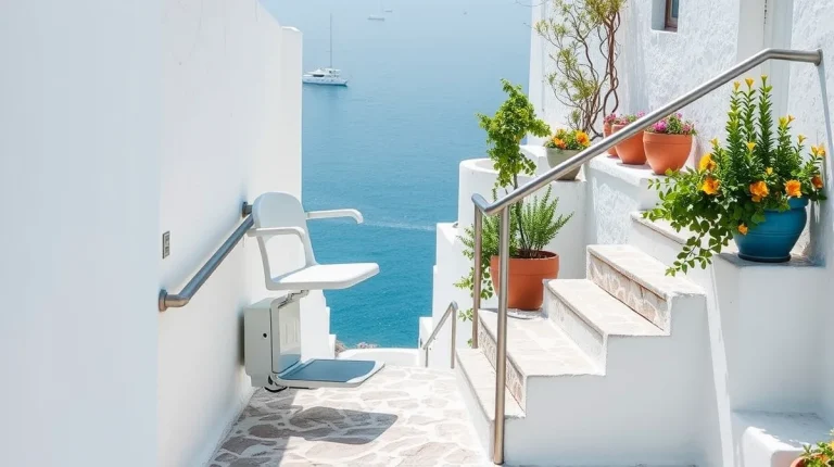 Αναβατόριο σκάλας σε εξωτερική πέτρινη σκάλα νησιώτικου σπιτιού